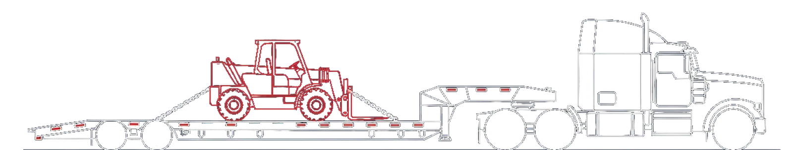 A tractor pulling a step deck trailer with a tall machine on the lower deck